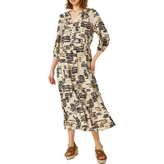 Roman Abstract Print Tiered Shirt Dress - Stone