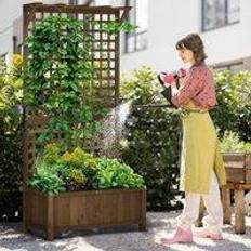 OutSunny Wooden Trellis Planter with Drain Holes, Raised Beds for Garden