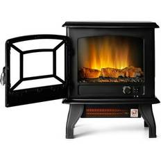 Costway 20'' Freestanding Electric Fireplace Heater Stove Thermostat Black Black