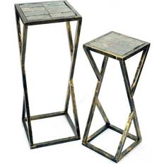 Ore International Stone Slab Gold X Frame Plant Stand Set of 2