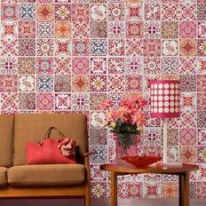 Pink Wall Decor Kid's Room Walplus Tile Stickers Peel and Stick Moroccan Rose Red Mosaic Sticker Decal