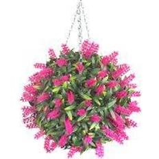 28cm Pink Lush Lavender Hanging Basket Flower Topiary Ball Artificial Plant