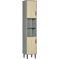 Metal Storage Cabinets kleankin Tall Slim Grey/Light Brown Storage Cabinet 31.4x165cm