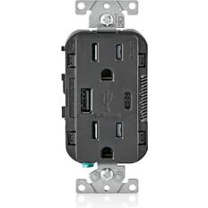 Leviton decora usb type-a/type-c wall outlet charger, 15a, black t5633-e