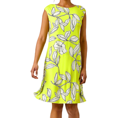 Knee Length Dresses - L Roman Linear Floral Print Swing Dress - Green