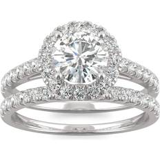 Charles & Colvard Halo Bridal Set Ring - White Gold/ Moissanite