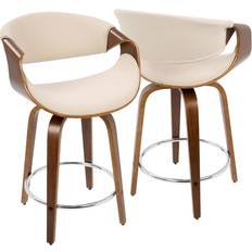 Lumisource Curvo Walnut Wood, Cream Bar Stool