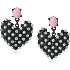 Betsey Johnson Faux Pearl Heart Drop Earrings