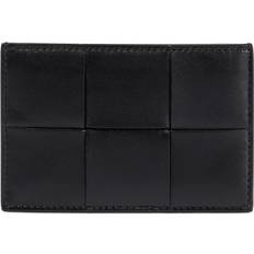 Bottega Veneta Black Gold Intrecciato Woven Leather Card Holder