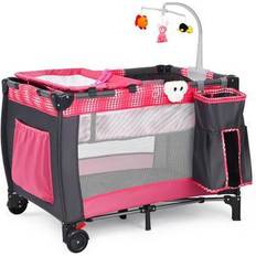 Costway Foldable Travel Baby Playpen Crib Infant Bassinet Bed Pink Pink