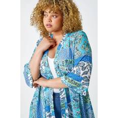 Blue - Women Robes Roman Curve Floral Paisley Longline Kimono