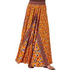 Roman Boho Floral Print Maxi Skirt - Orange