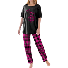 Dreams & Co Women's Graphic Tee PJ Set Plus Size - Black Hearts