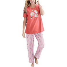 Dreams & Co Women's Graphic Tee PJ Set Plus Size - Sweet Coral Bees