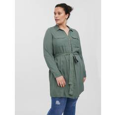 Vero Moda CURVE Damen Vmbumpy L/S Shirt Dress Wvn Curve Noos Kragen, Laurel Wreath, Große Größen