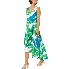 Roman Sleeveless Palm Print High Low Maxi Dress - Green