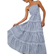 Roman Sleeveless Stripe Tiered Cotton Maxi Dress - Navy