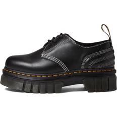 13.5 - Women Derby Dr. Martens Audrick White Stitch Leather Platform Shoes BLACK