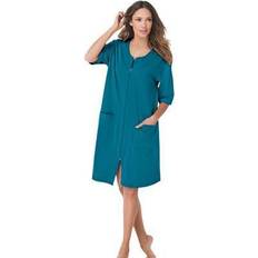 Turquoise - Women Sleepwear Plus Women's Short French Terry Zip-Front Robe by Dreams & Co. in Deep Teal Size 5X