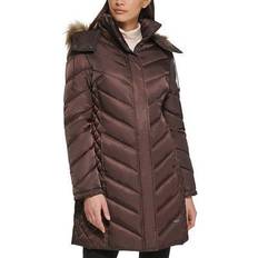 Kenneth Cole Women's Faux-Fur-Trim Hooded Puffer Dark Roast Dark Roast