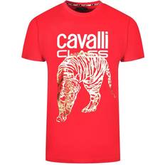 Cavalli Class Men's Large Gold Tiger Stencil Logo T-shirt - Red