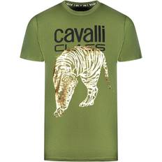 Cavalli Class Men's Large Gold Tiger Stencil Logo T-shirt - Green