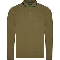 Fred Perry Twin Tipped Long Sleeve Polo Shirt - Uniform Green/Black