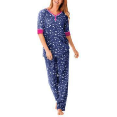 Dreams & Co Women's Print Pj Set Plus Size - Evening Blue Stars