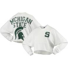 Spirit Jersey Women's White Michigan State Spartans Raw Hem Cropped Long Sleeve T-Shirt