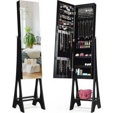 Costway led jewelry cabinet organizer bevel edge mirrored standing