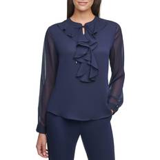 Tommy Hilfiger Blouses Tommy Hilfiger Women's Classic Long Sleeve Ruffle Front Blouse, Midnight