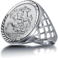 Jewelco London Sterling Silver St George Dragon Slayer Half-Sovereign-Size Ring