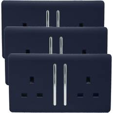 Trendi Switch 2 Gang Modern 13 Amp Plug Socket Navy 3 Pack