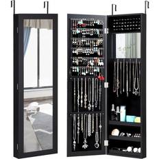 Costway Wall Door Mounted Mirrored Jewelry Cabinet Storage Organizer-Black