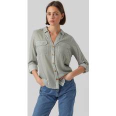 Vero Moda Damen Vmbumpy L/S Shirt New Wvn Noos Hemd, Laurel Wreath/Stripes:snow White