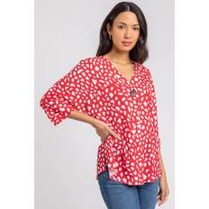 Red - Women Coats Roman Abstract Spot Button Detail Top in Red