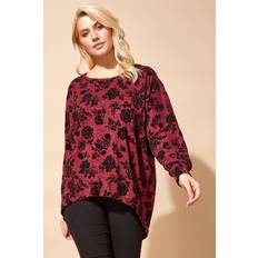 Roman Floral Flock Print Top in Red