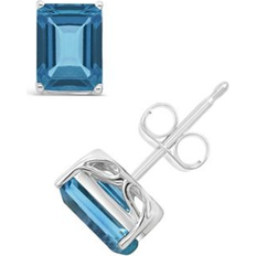 Macy's 14K 8x6mm Emerald Cut London Blue Topaz Gemston Stud Earring