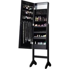 Costway Mirrored Jewelry Cabinet Armoire Organizer w/ LED lights-Black