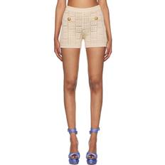 Gold - Women Shorts Balmain Monogrammed openwork knit mini shorts