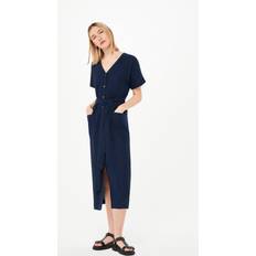 Whistles Women's Linen Belted Midi Dress Navy