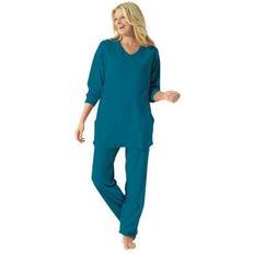 Turquoise - Women Pyjamas Plus Women's 2-Piece Lounge Set by Dreams & Co. in Deep Teal Size 5X