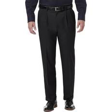 Haggar Men's Premium Comfort Stretch Classic-Fit Solid Pleated Dress Pants Black Black