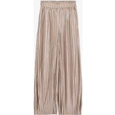 IKKS Womens Brass Metallic-pleated Wide-leg Mid-rise Recycled-polyester Trousers