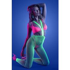 Glow 3pc Set Bralette, G-string and Suspender Stockings Neon Green