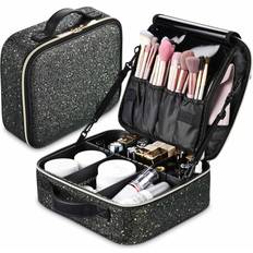 BYOOTIQUE portable glitter makeup train case brush holder cosmetic bag travel