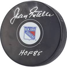 Jean Ratelle New York Rangers Autographed Team Hockey Puck with HOF Inscription