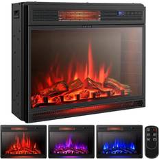 Costway 28 Electric Fireplace Freestanding Recessed Heater Log Flame Remote Black