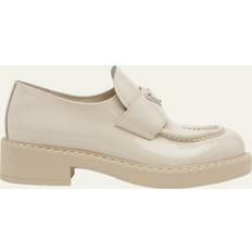 Prada Chocolate Patent Leather Loafers Ivory