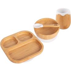 Divided Bamboo Suction Baby Feeding Set 4pc White